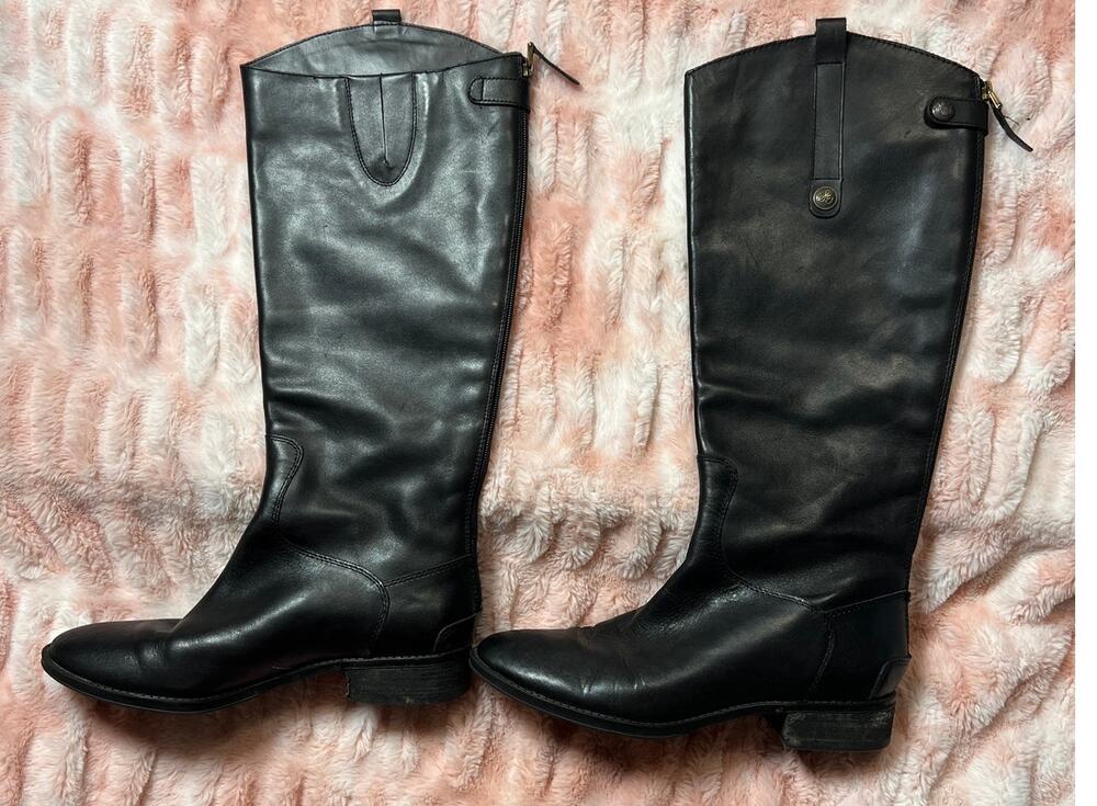 Sam Edelman Women’s Black Leather Knee High Riding Boots Side Zip Equestrian